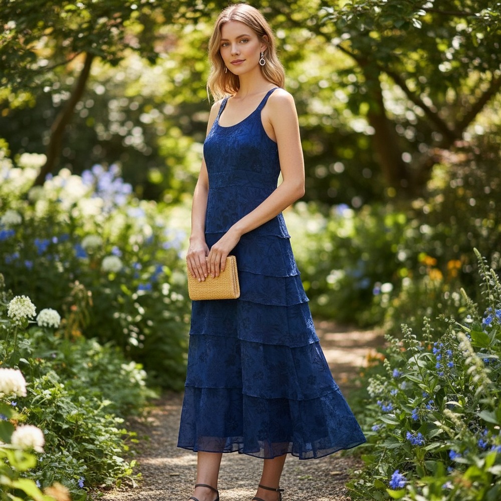 Jones Wear‎ Blue Ruffled Boho Beachy Festival Maxi Dress Women's Size 6 Wedding